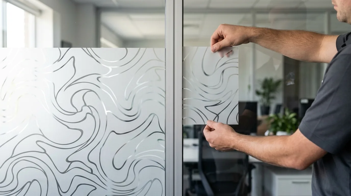 Frosted window film applied to shopfront glass