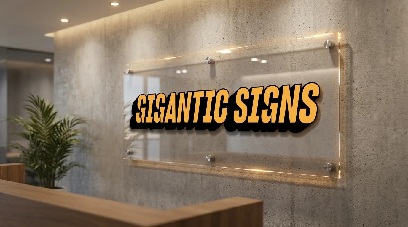 Acrylic reception sign mounted in an Adelaide office lobby