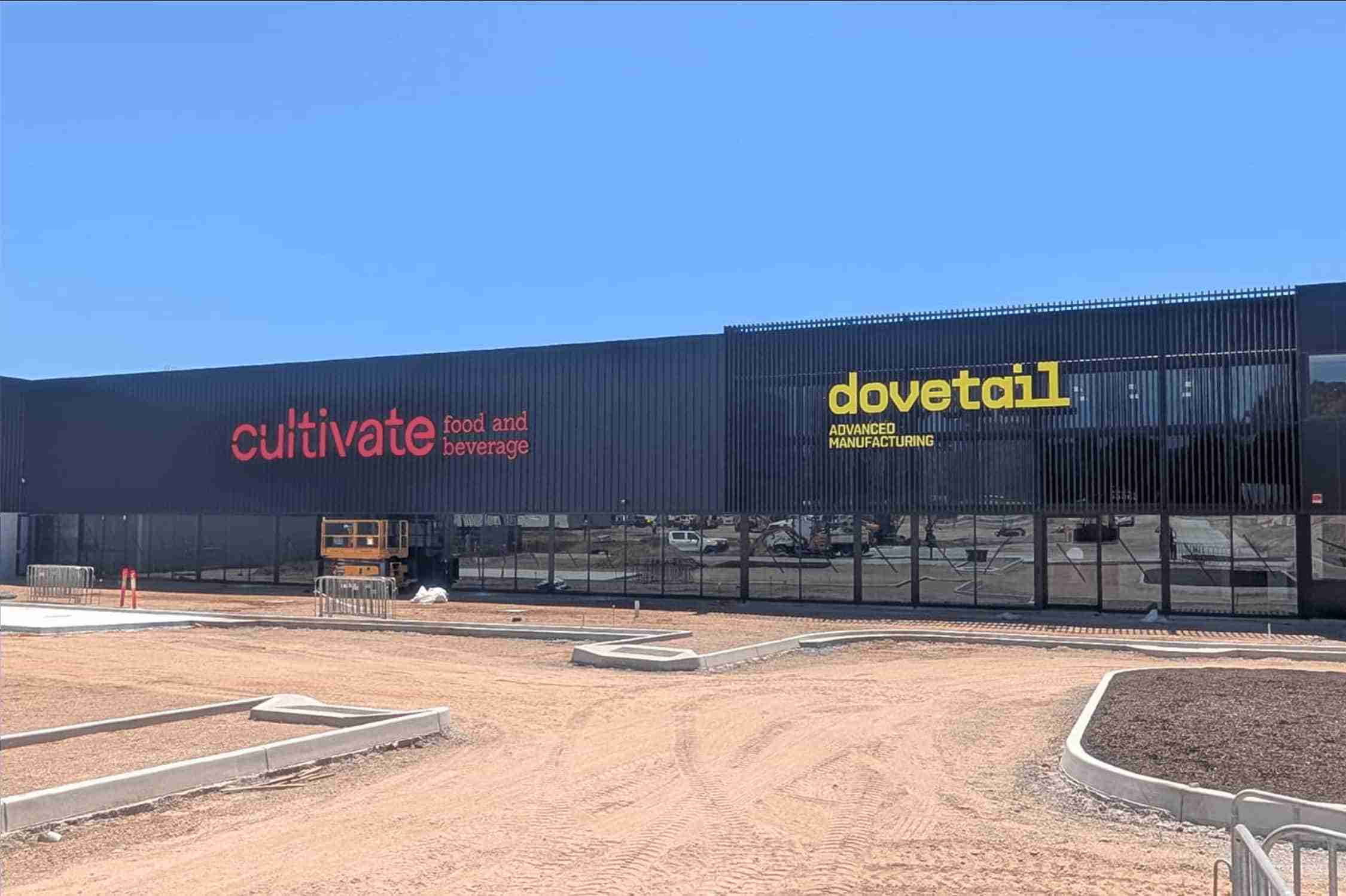Cultivate and Dovetail building signage on a new commercial development
