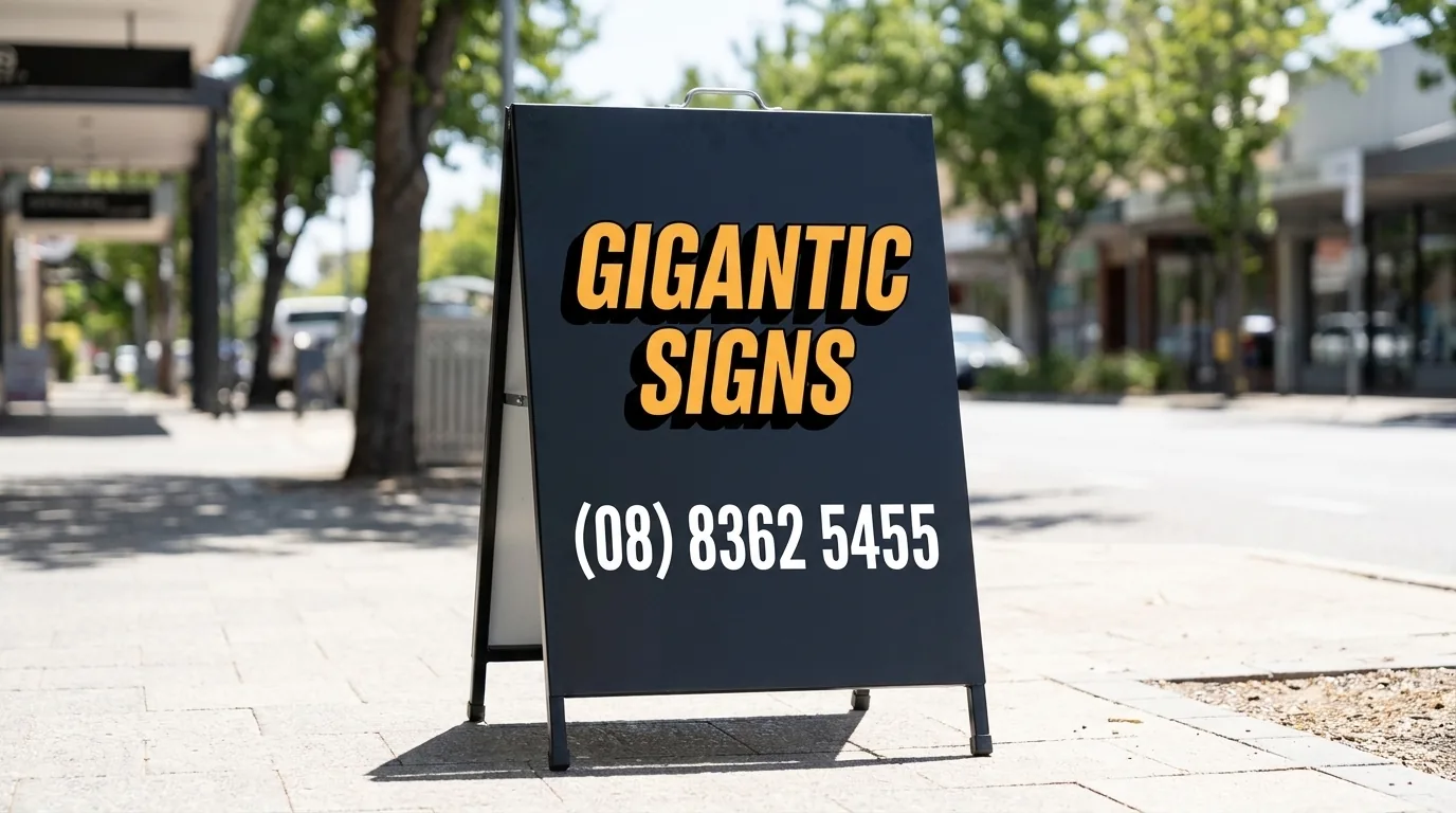 Metal A-frame sign outside an Adelaide cafe